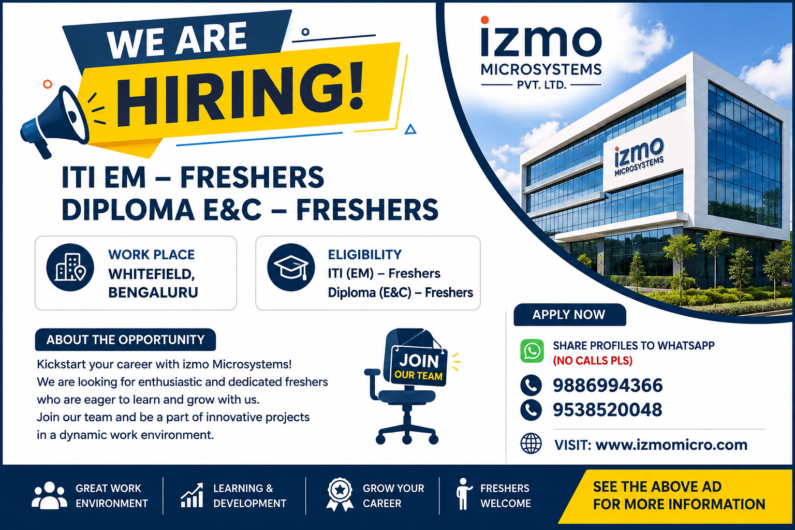 ITI and Diploma E&C Freshers Jobs in Whitefield Bengaluru