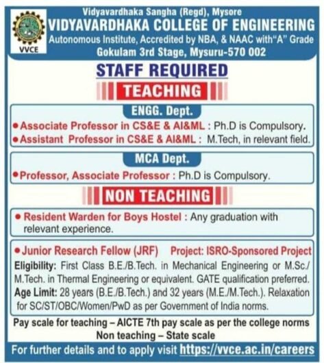 Vidyavardhaka College of Engineering recruitment