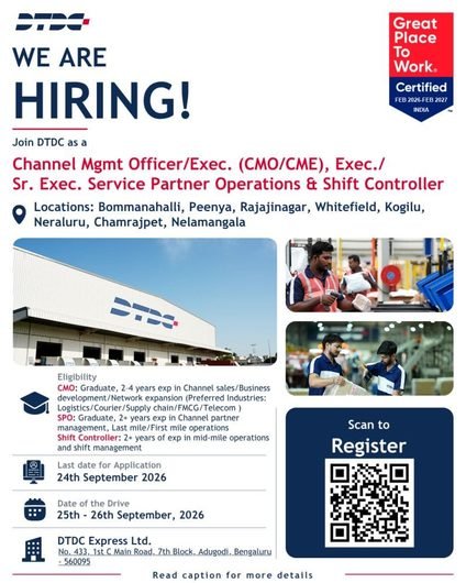 DTDC Jobs Bengaluru 2026